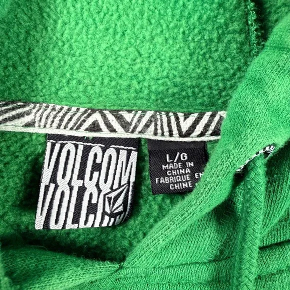 Vtg Y2K Volcom Mens Hoodie Sweatshirt Size Large L/G Green Graphic Pullover 00s